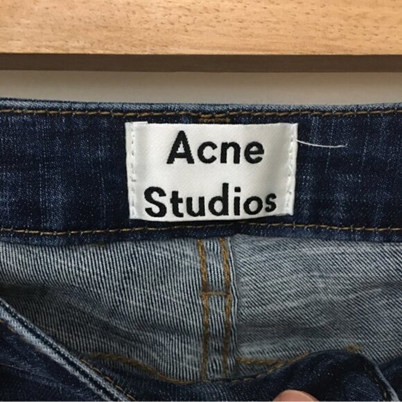 ACNE Studios Dark Wash Distressed Raw Hem Cropped Jeans - Picture 7 of 8